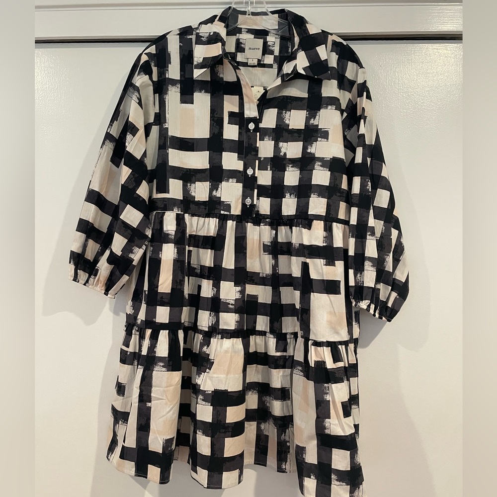 NWT Maeve Black and Cream Geometric Mini Shirt Dress
